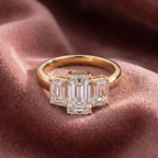 18K Trilogy Emerald Cut Diamond Ring — AI cloth, in-house