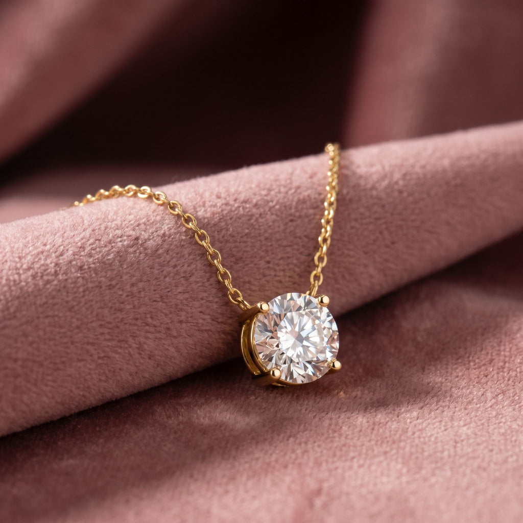 18K Solitaire Round Diamond Pendant — AI cloth, in-house