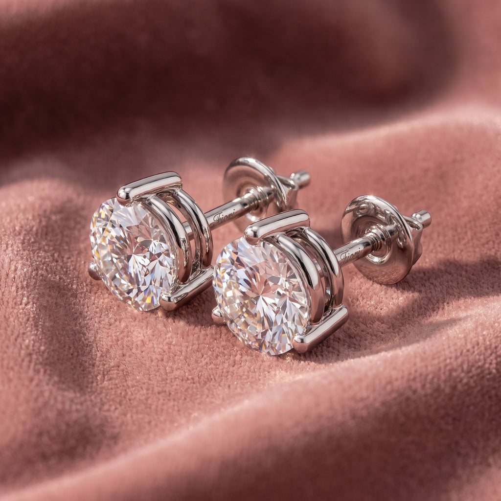 18K Solitaire Round Brilliant Diamond Earrings — AI cloth, in-house