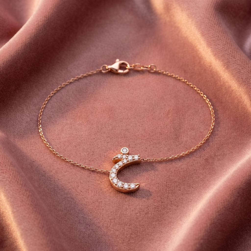 18K Arabic Alphabet Diamond Bracelet — AI cloth, in-house