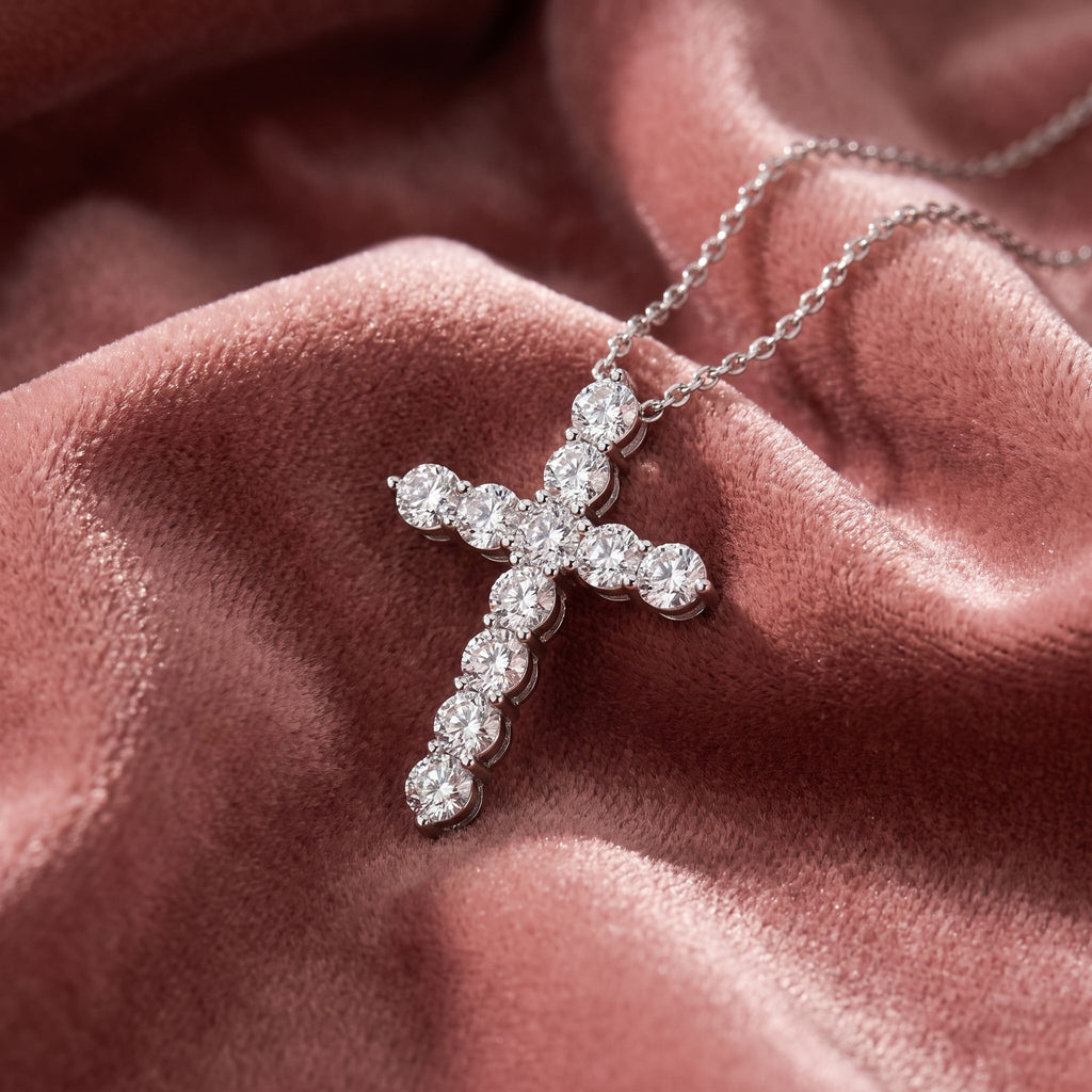 18K Cross Round Diamond Pendant — AI cloth, in-house