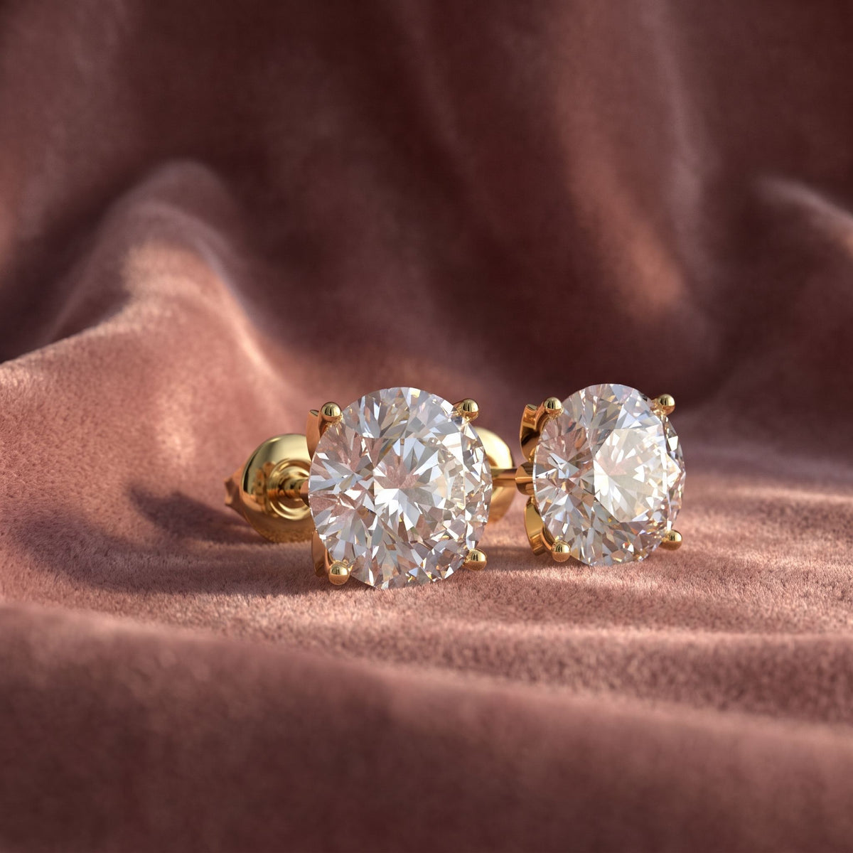 18K Round Solitaire Diamond Earrings — AI cloth, in-house