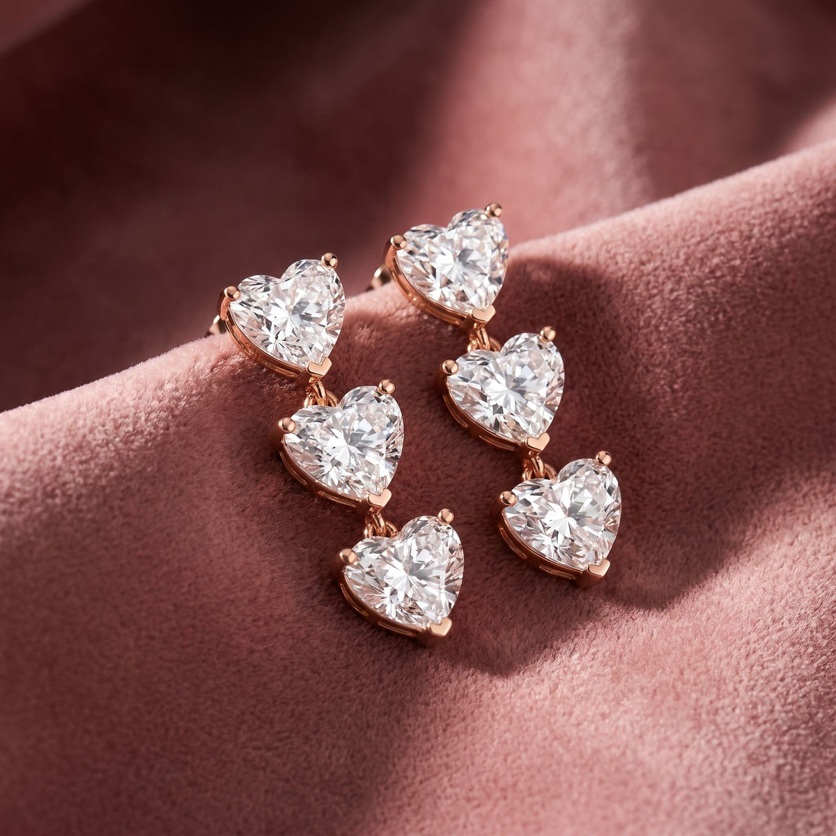 18K Heart Diamond Drop Earrings — AI cloth, in-house