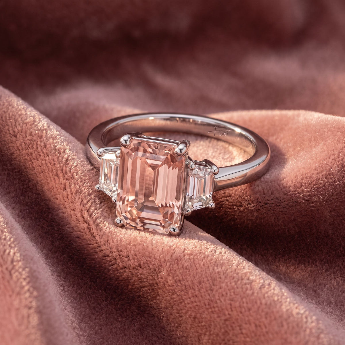 18K Trilogy Radiant Diamond Ring — AI cloth, in-house