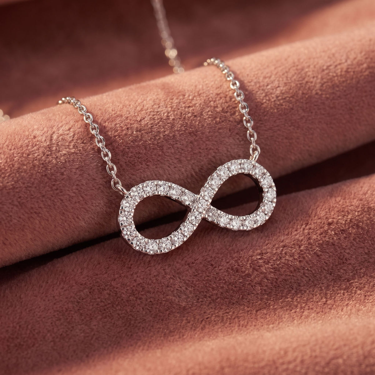 14K Infinity Round Diamond Pendant — AI cloth, in-house