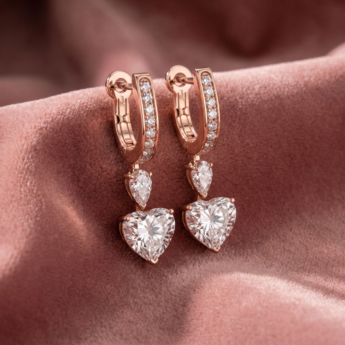 18K Heart Solitaire Diamond Drop Earrings — AI cloth, in-house