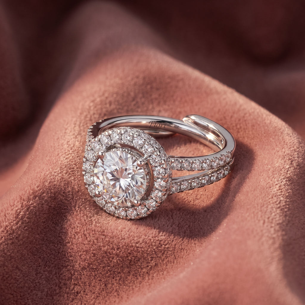 18K Halo Round Diamond Ring — AI cloth, in-house