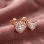 18K Heart Halo Diamond Earrings — AI cloth, in-house