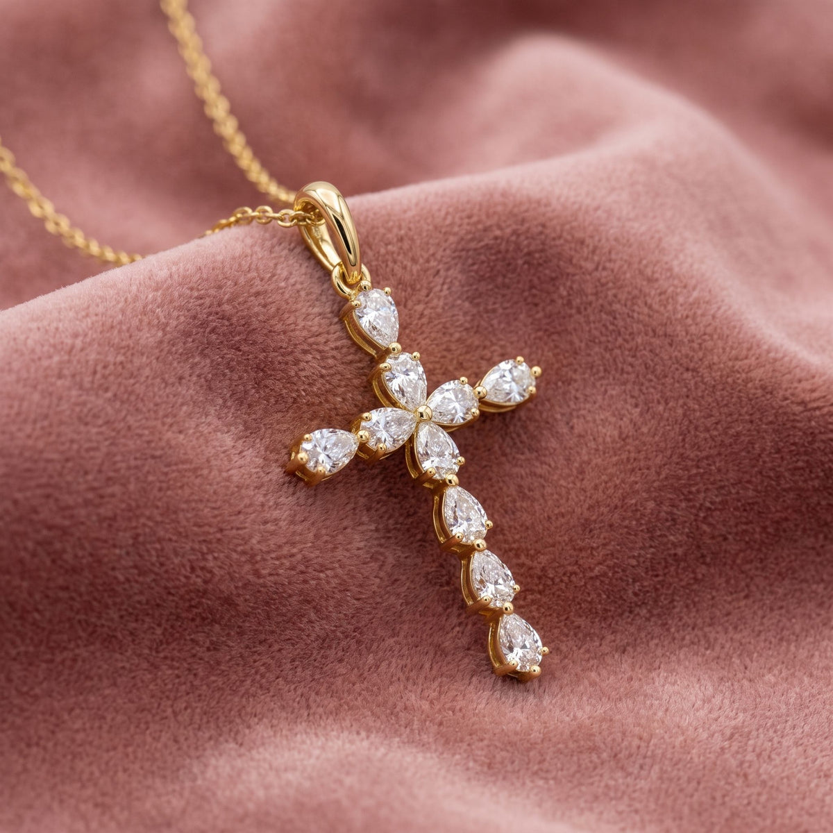 18K Cross Diamond Pendant — AI cloth, in-house