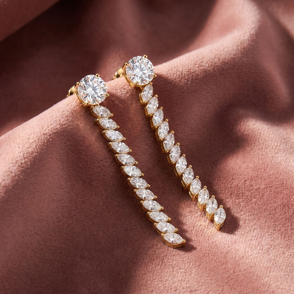 18K Round Diamond Drop Earrings — AI cloth, in-house