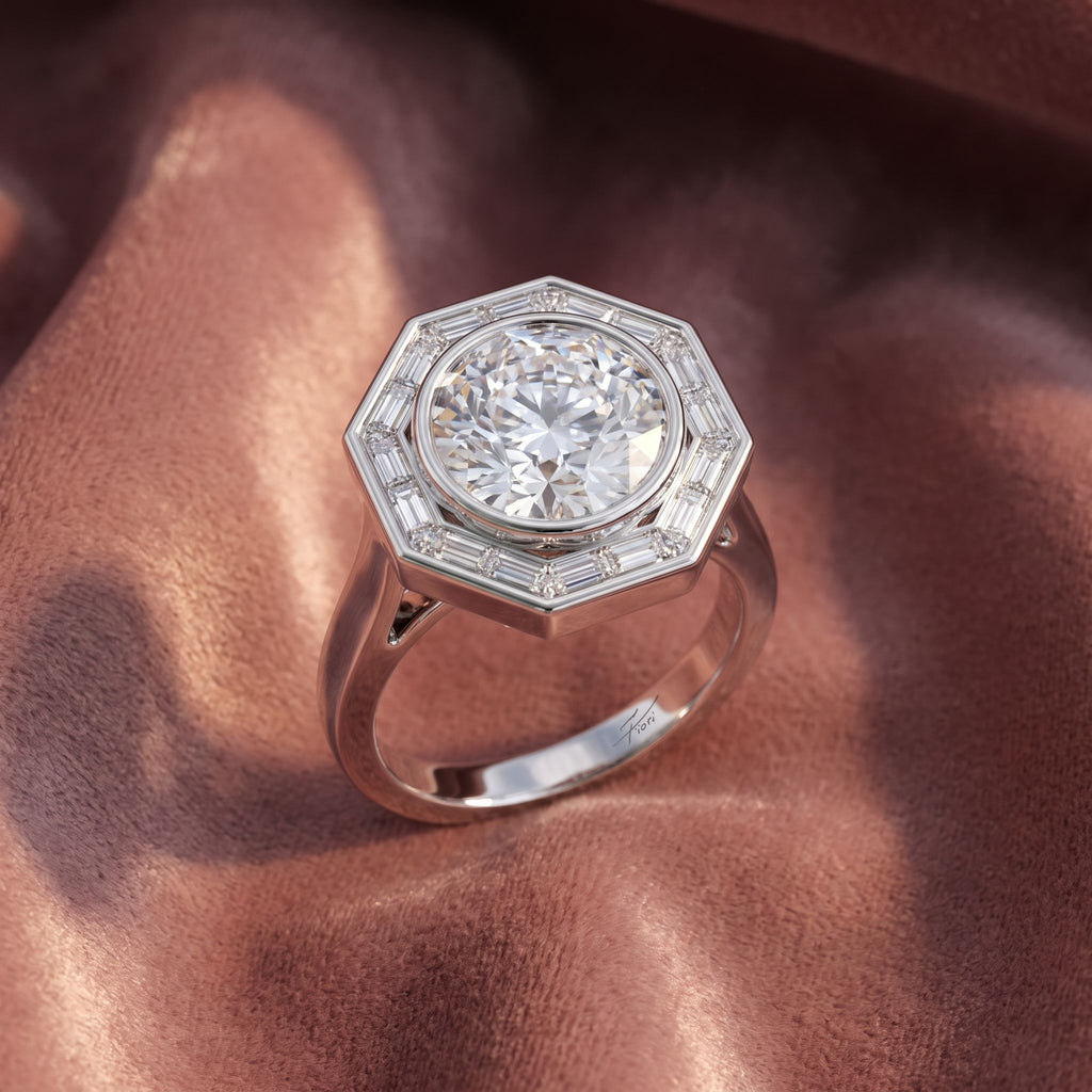 18K Bespoke Round Diamond Halo Ring — AI cloth, in-house