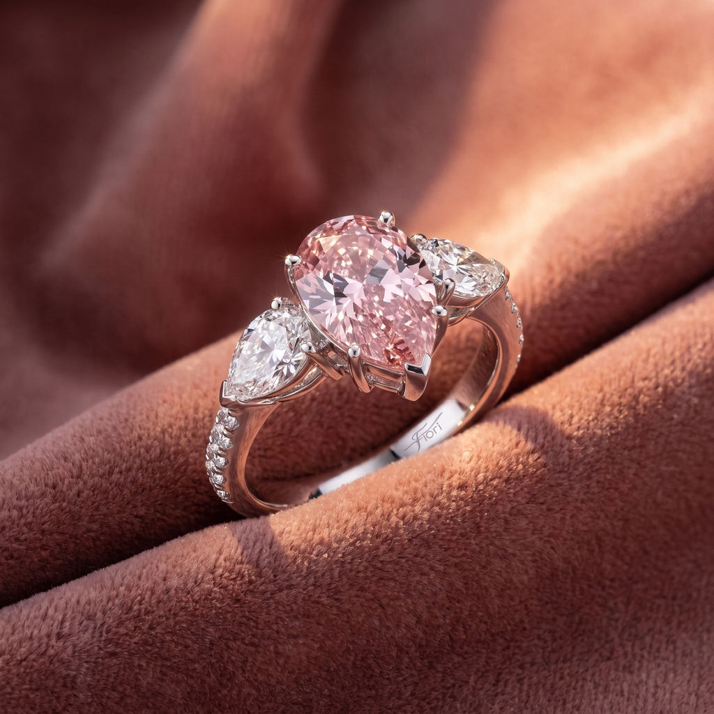 18K Trilogy Pear Diamond Engagement Ring — AI cloth, in-house
