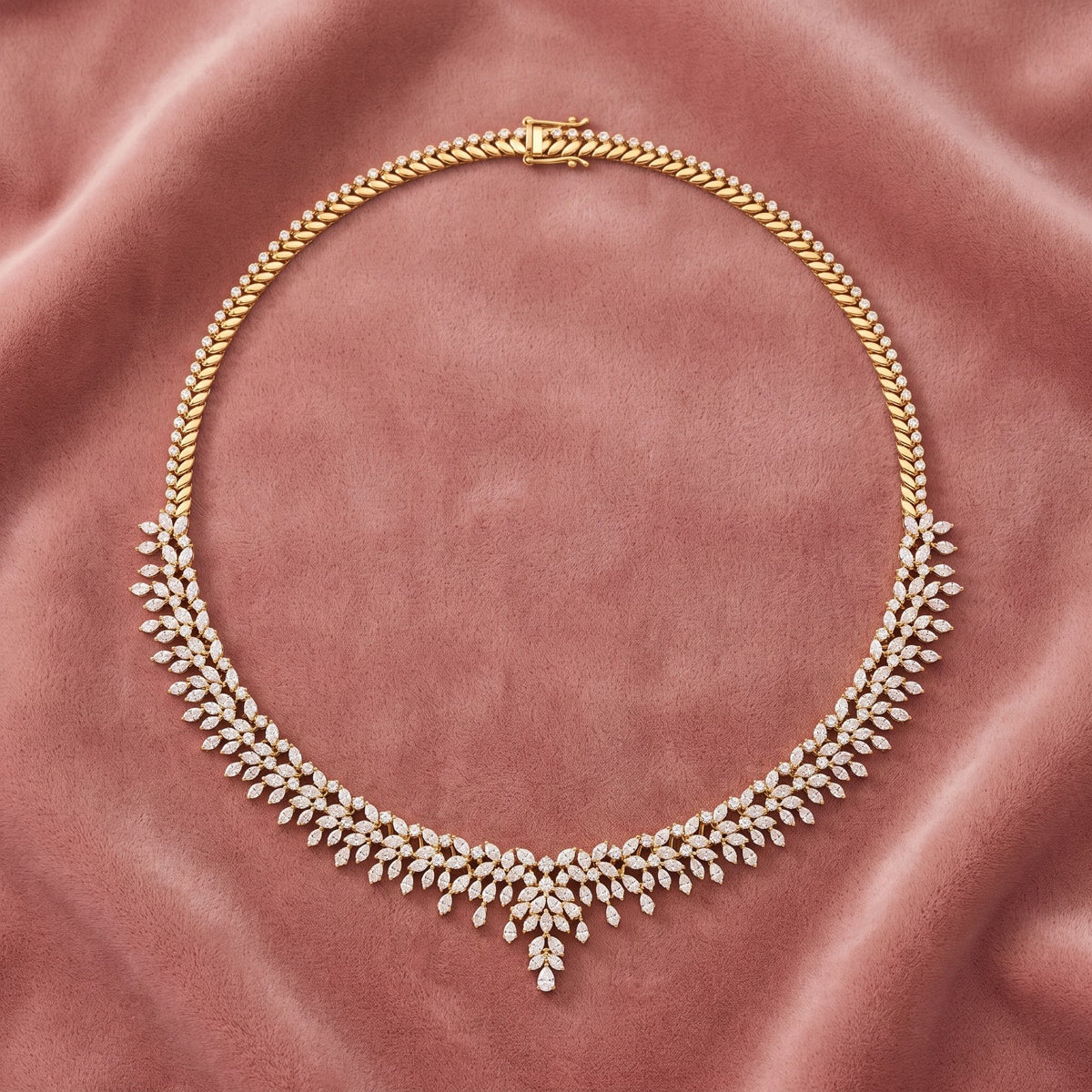18K Pear Diamond Necklace — AI cloth, in-house