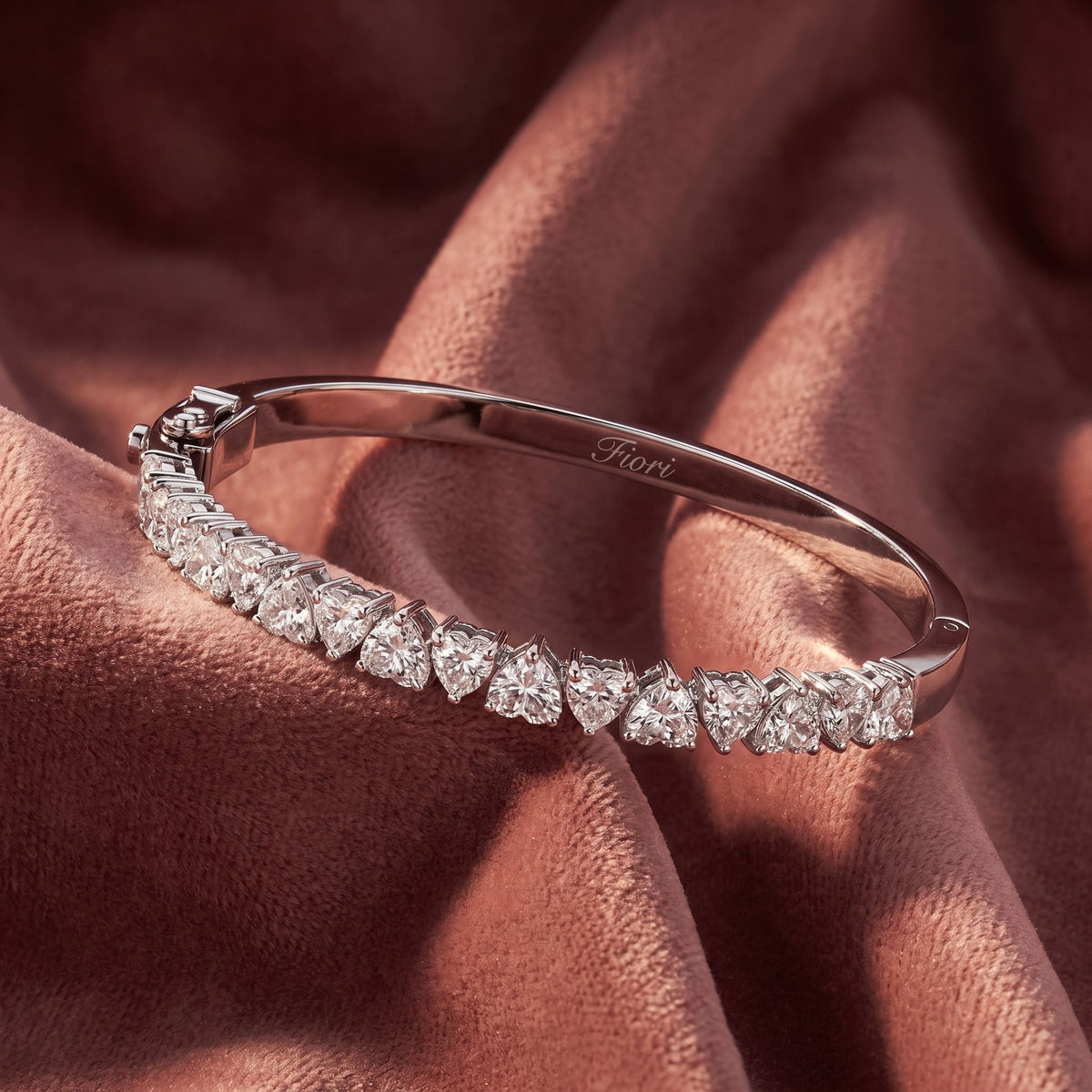 18K Heart Diamond Bangle — AI cloth, in-house