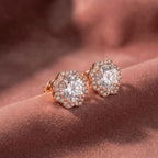18K Halo Diamond Earrings — AI cloth, in-house