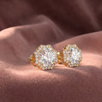18K Halo Diamond Earrings — AI cloth, in-house