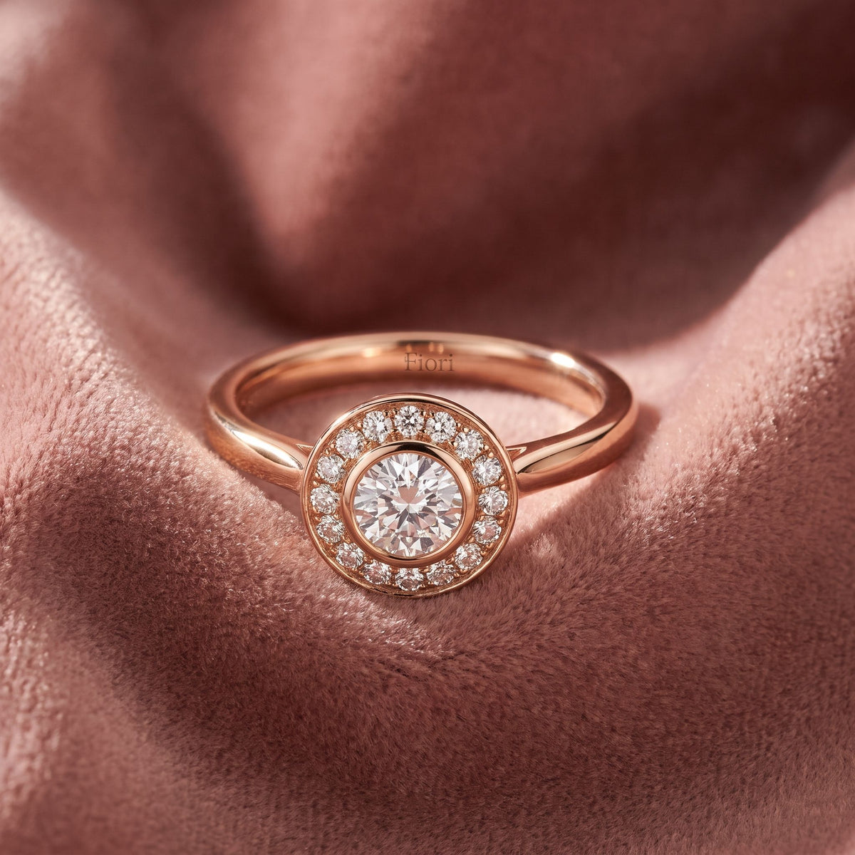 18K Halo Round Diamond Solitaire Ring — AI cloth, in-house