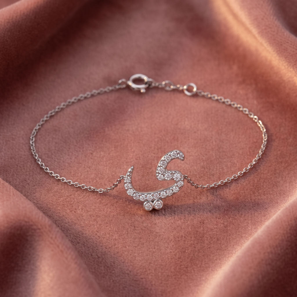 18K Arabic Alphabet Diamond Bracelet — AI cloth, in-house