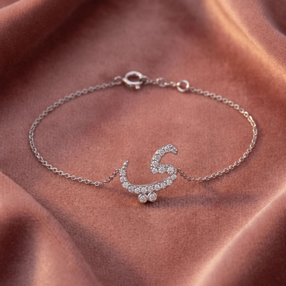 18K Arabic Alphabet Diamond Bracelet — AI cloth, in-house