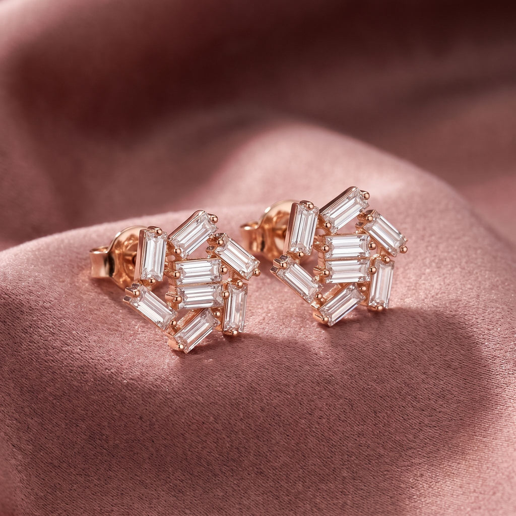 18K Baguette Diamond Cluster Stud Earrings — AI cloth, in-house