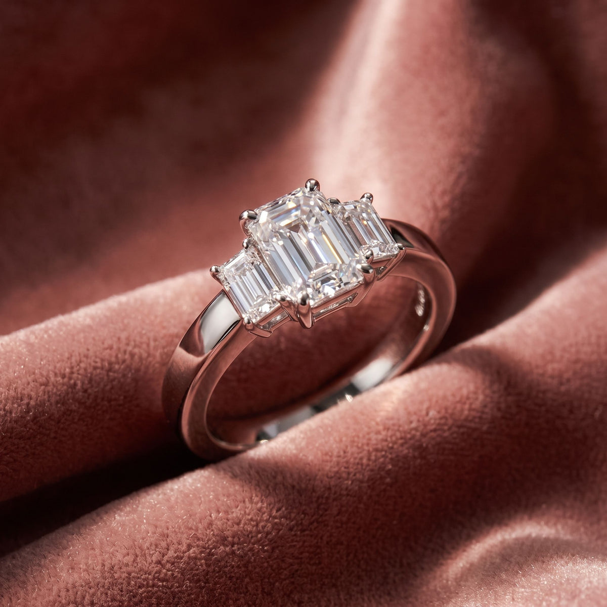 18K Trilogy Emerald Diamond Ring — AI cloth, in-house