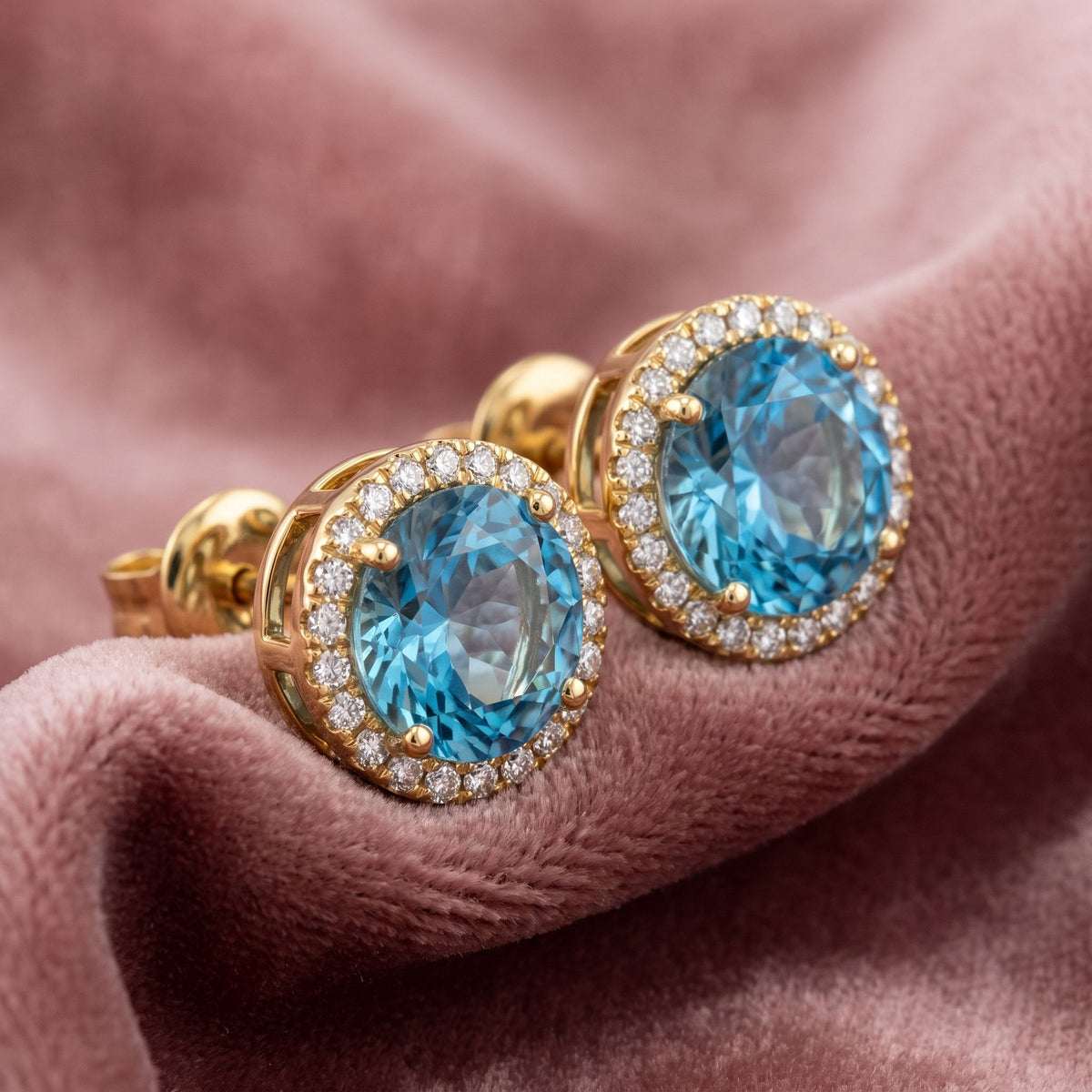 18K Halo Diamond Earrings — AI cloth, in-house
