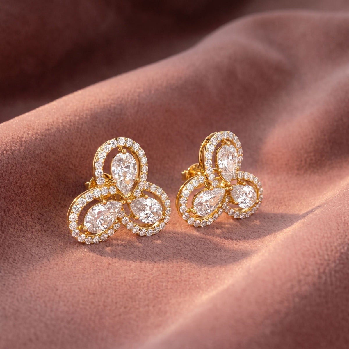 14K Pear Diamond Earrings — AI cloth, in-house