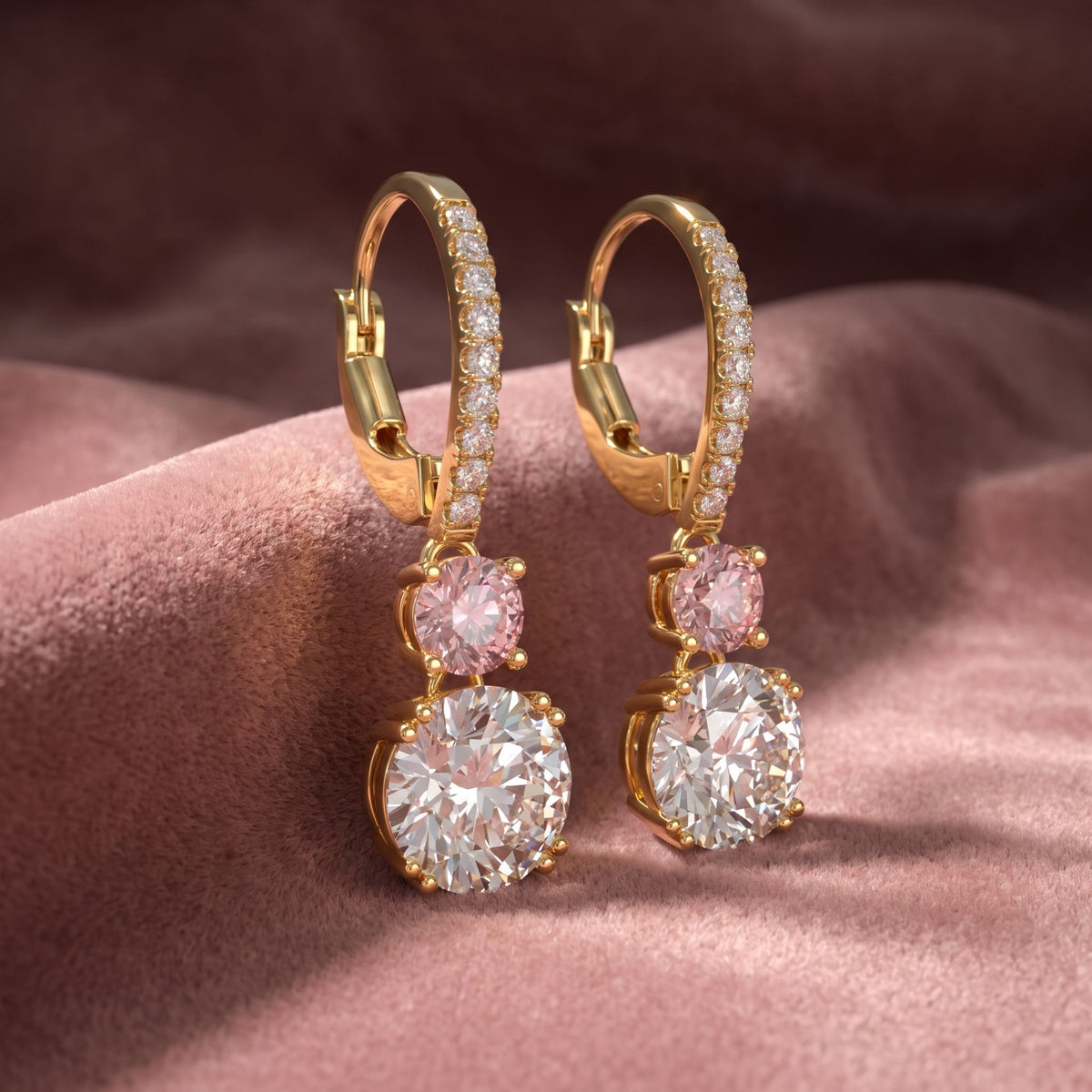 18K Round Pink Diamond Earrings — AI cloth, in-house