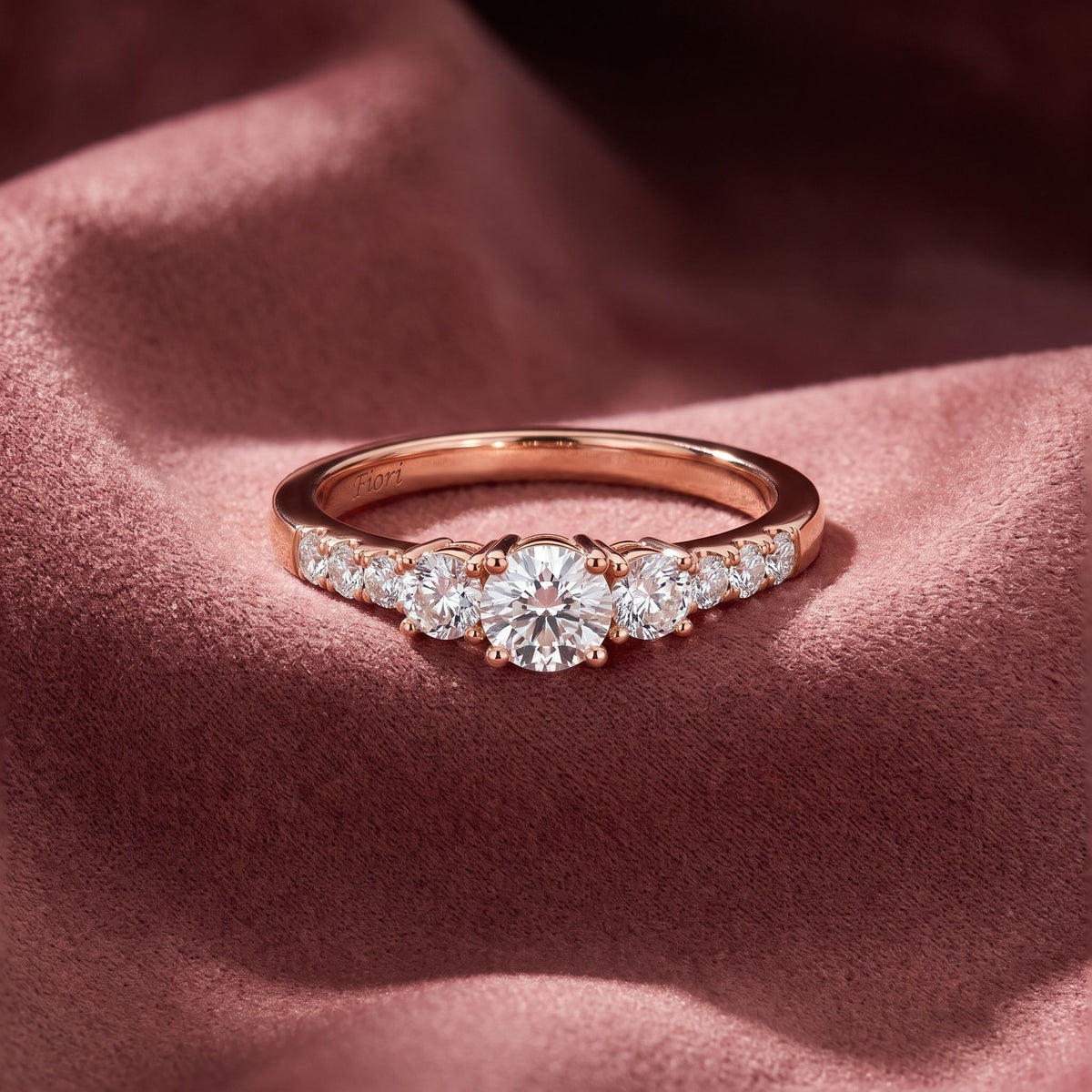 18K Bespoke Round Diamond Trilogy Ring — AI cloth, in-house