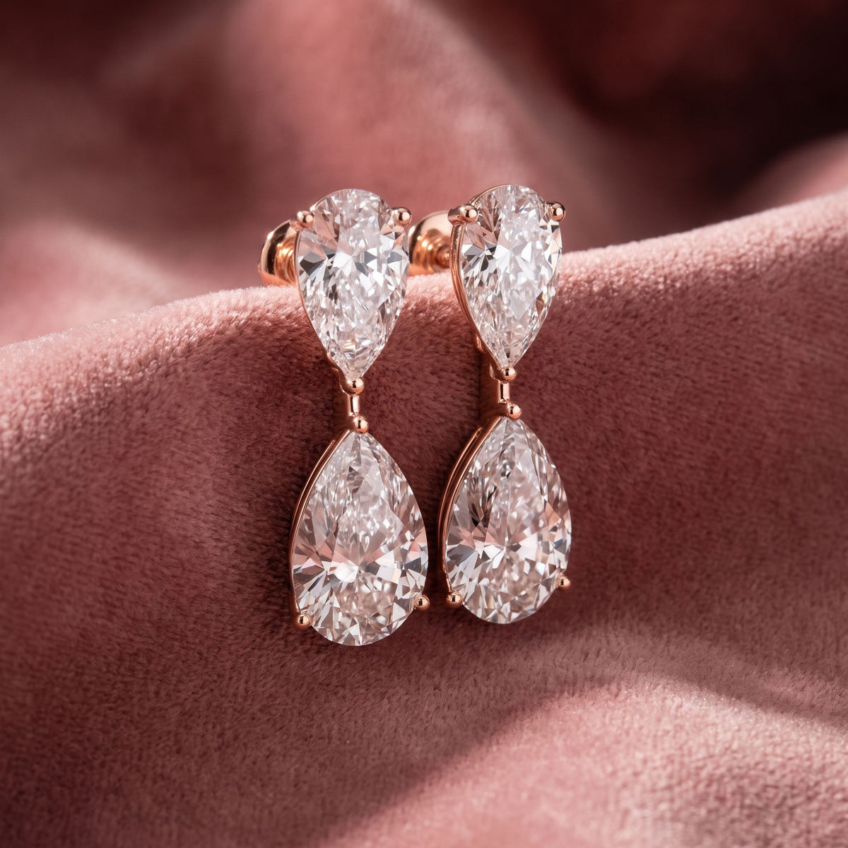 18K Diamond Drop Earrings — AI cloth, in-house