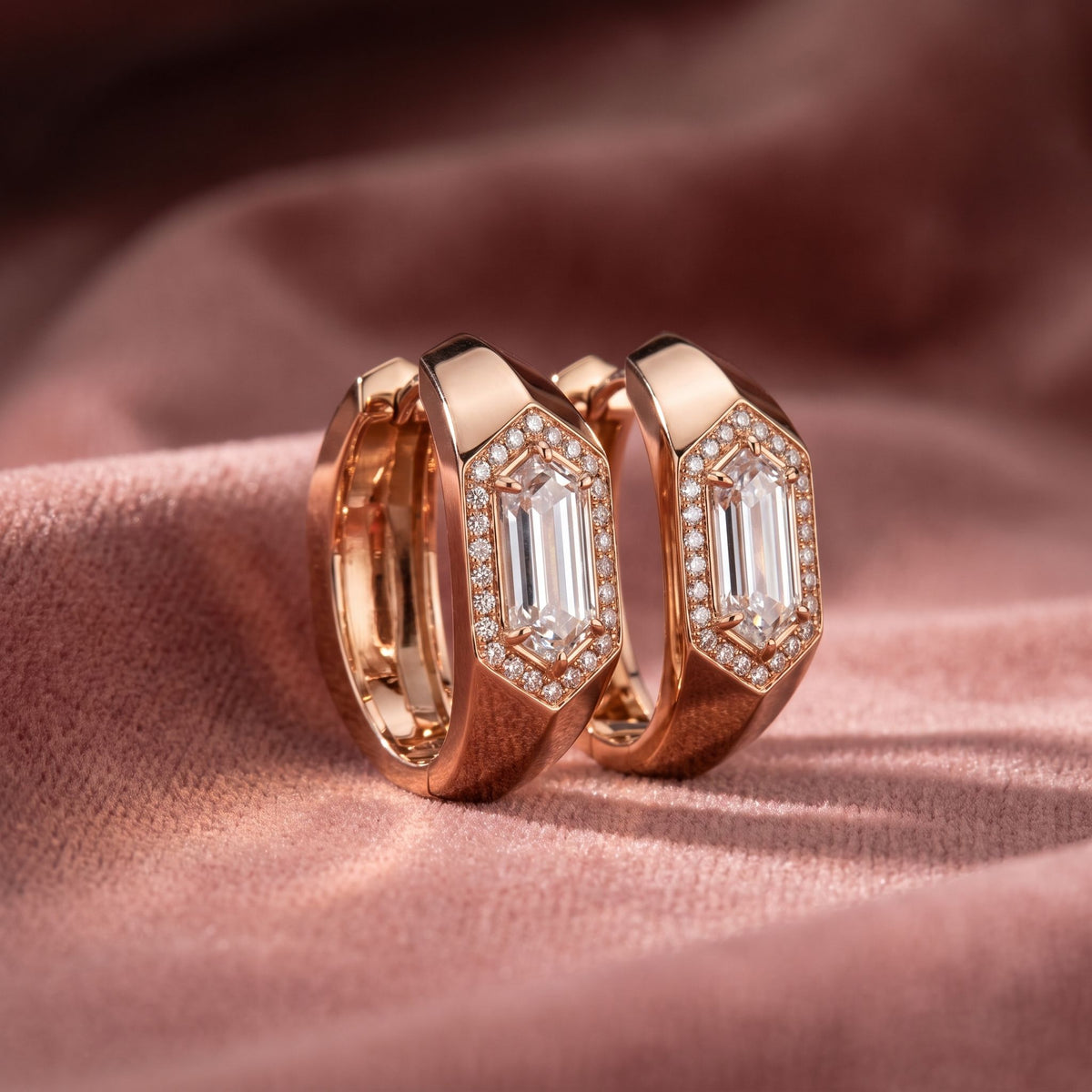 18K Fancy-Cut Diamond Huggie Hoop Earrings — AI cloth, in-house