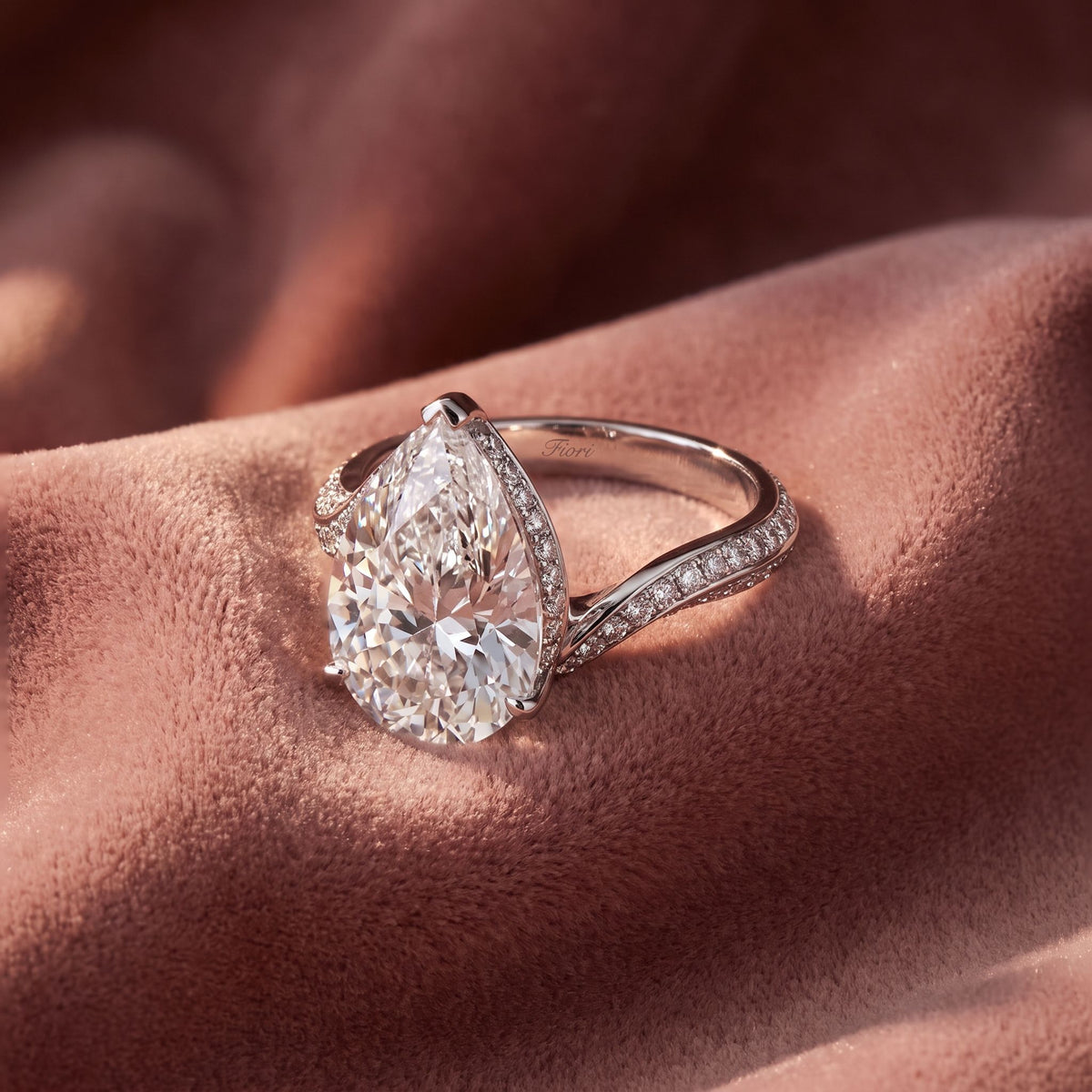 18K Pear Solitaire Diamond Ring — AI cloth, in-house