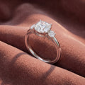 18K Trilogy Cushion Diamond Ring — AI cloth, in-house