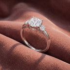 18K Trilogy Cushion Diamond Ring — AI cloth, in-house
