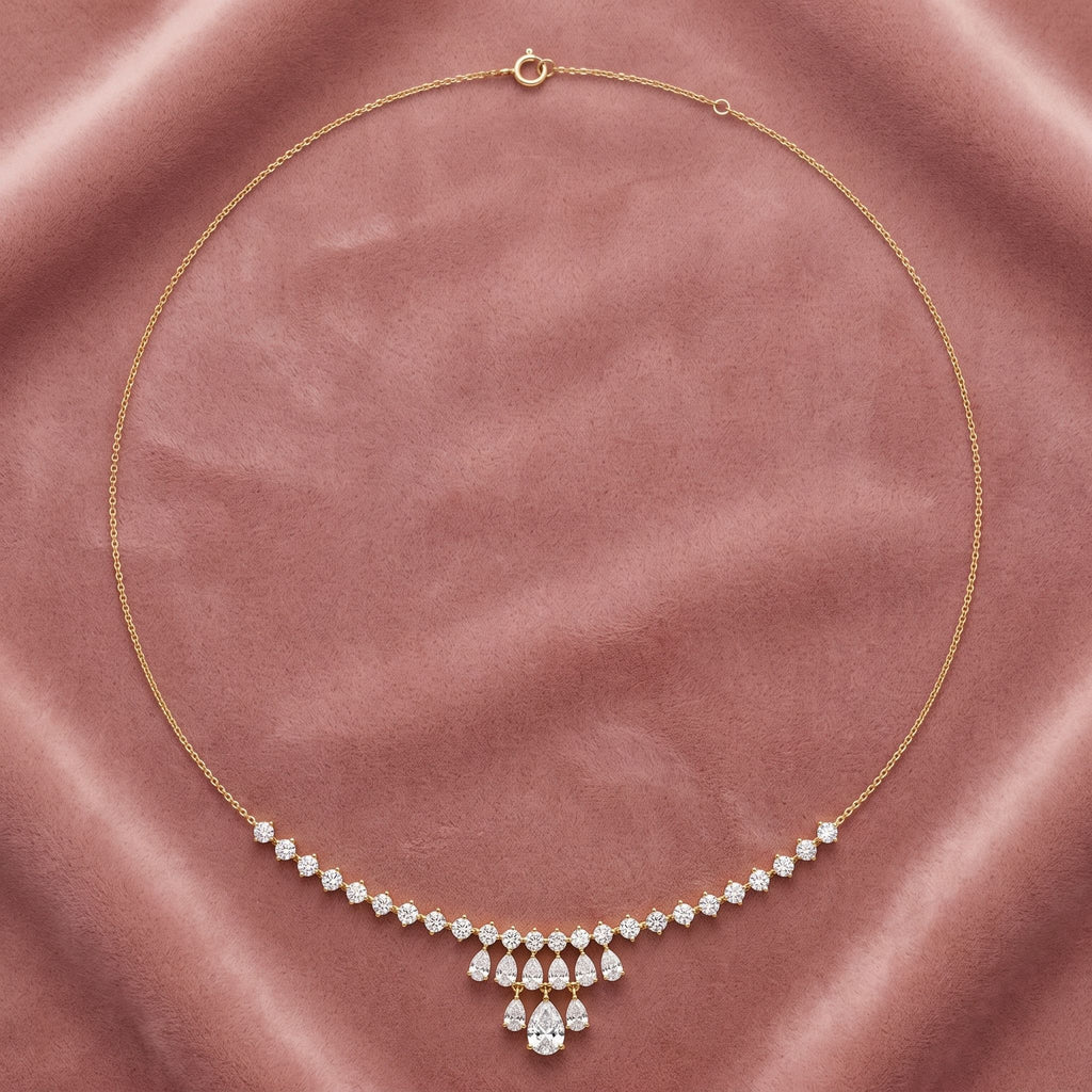 18K Geometric Diamond Necklace — AI cloth, in-house