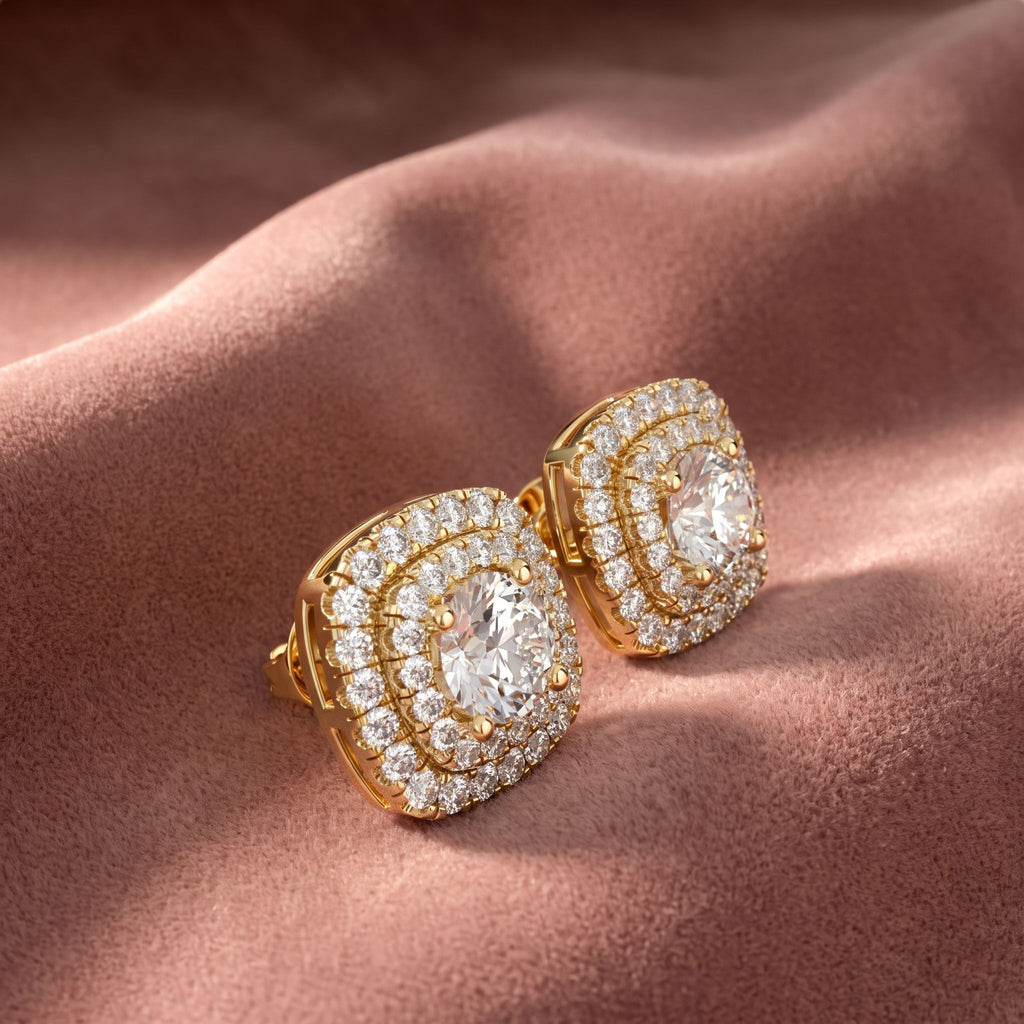 18K Halo Lab Grown Diamond Earrings — AI cloth, in-house
