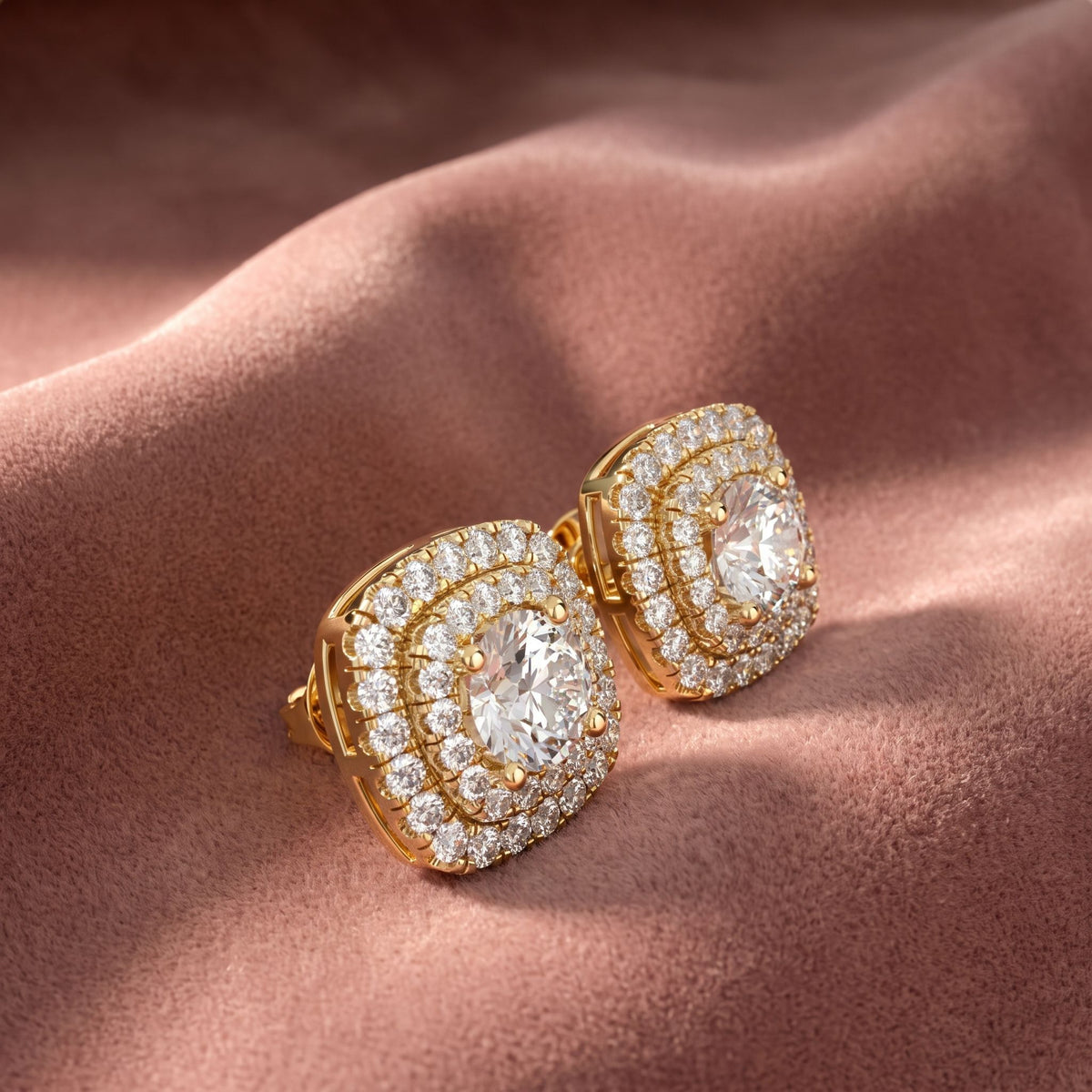 18K Halo Lab Grown Diamond Earrings — AI cloth, in-house