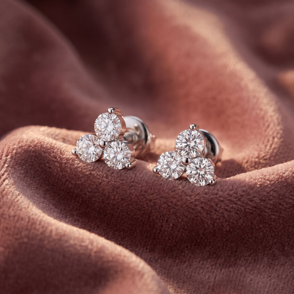 18K Cluster Round Diamond Earrings — AI cloth, in-house