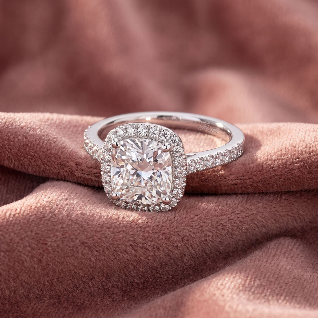 18K Halo Asscher Diamond Ring — AI cloth, in-house