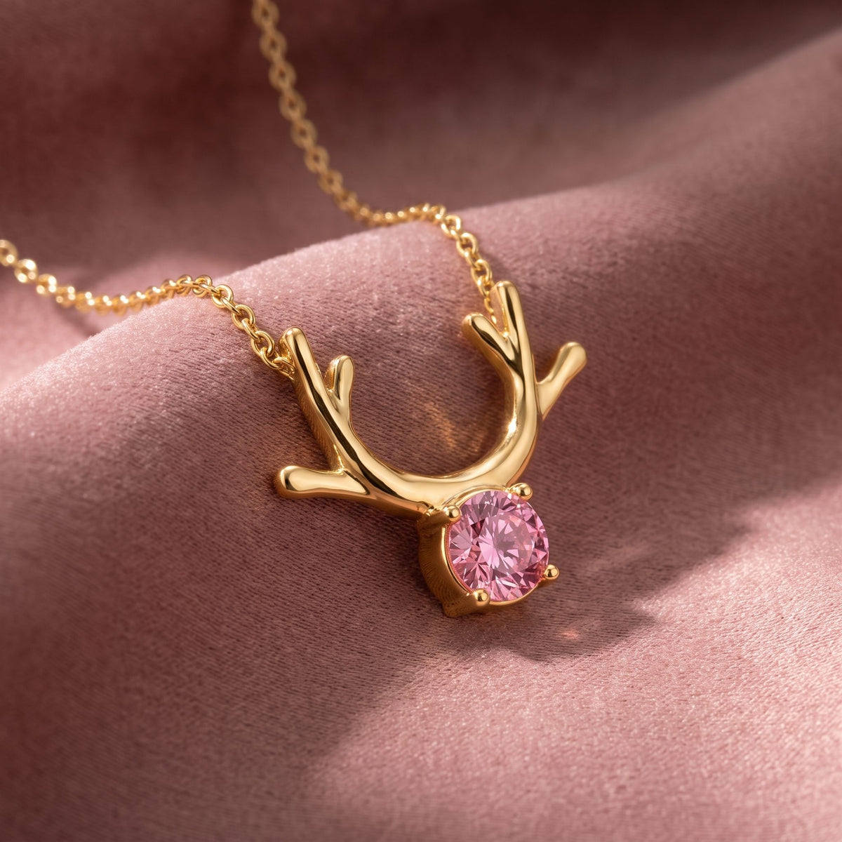 18K Antler Round Pink Diamond Pendant — AI cloth, in-house