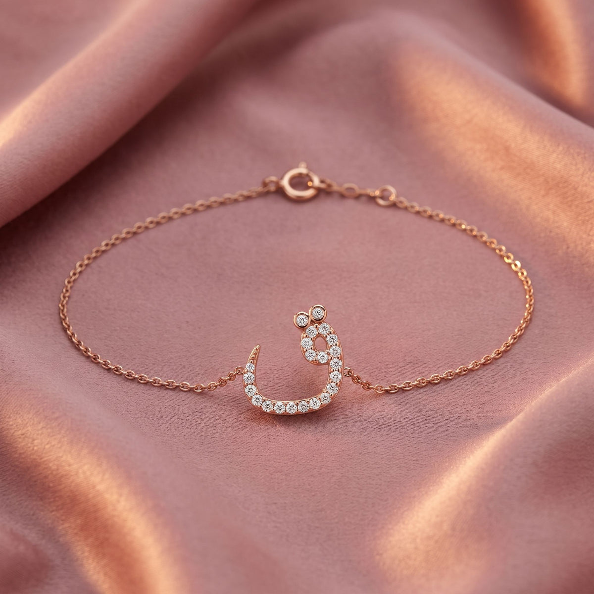 18K Arabic Alphabet Diamond Bracelet — AI cloth, in-house