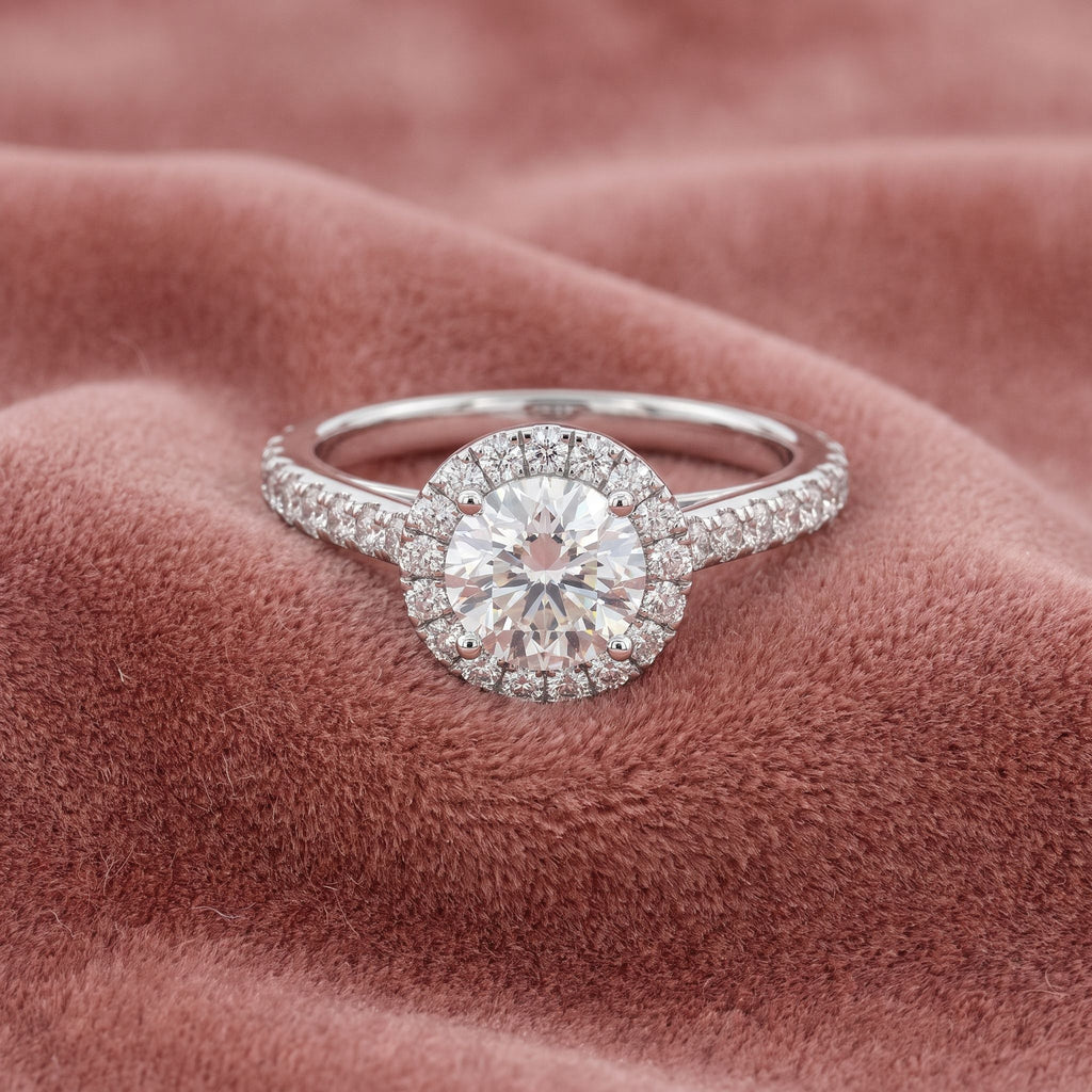 18K Halo Round Diamond Ring — AI cloth, in-house