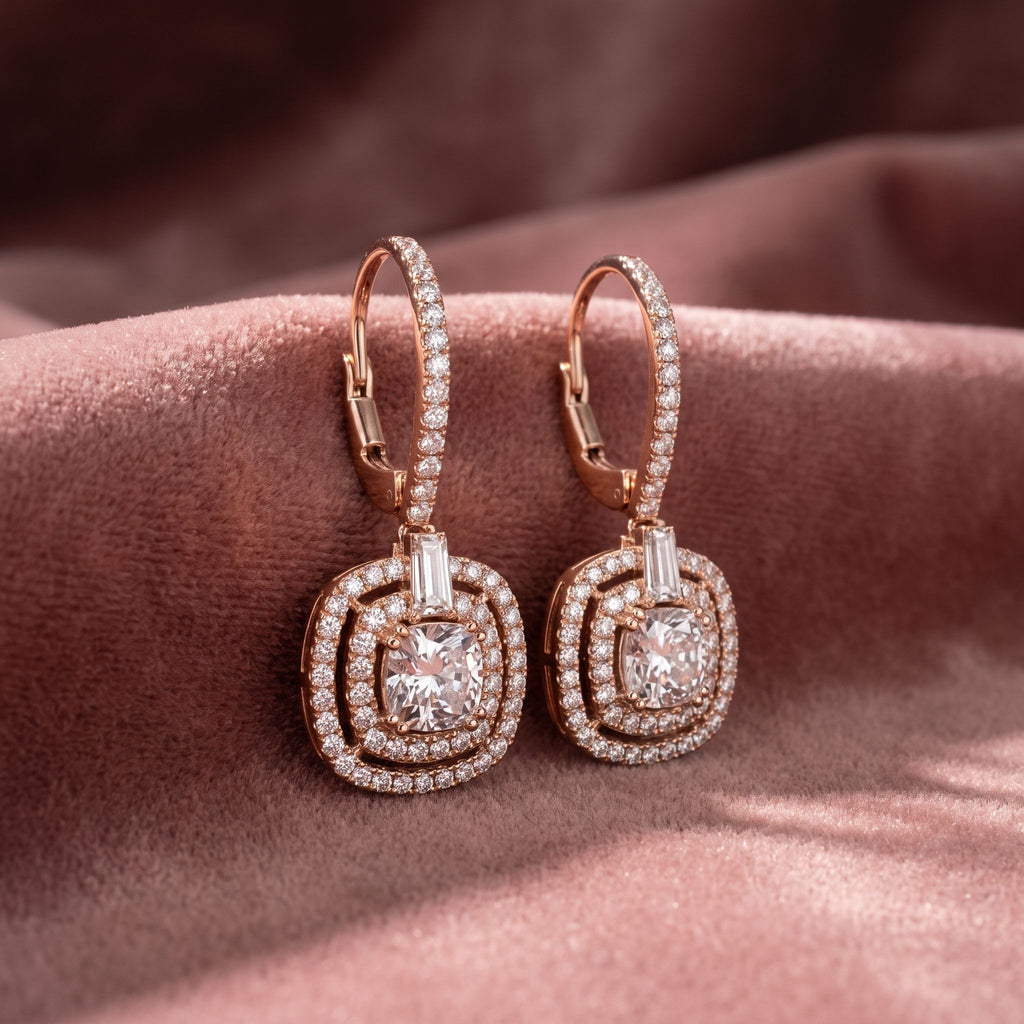 18K Drop Princess Diamond Earrings — AI cloth, in-house