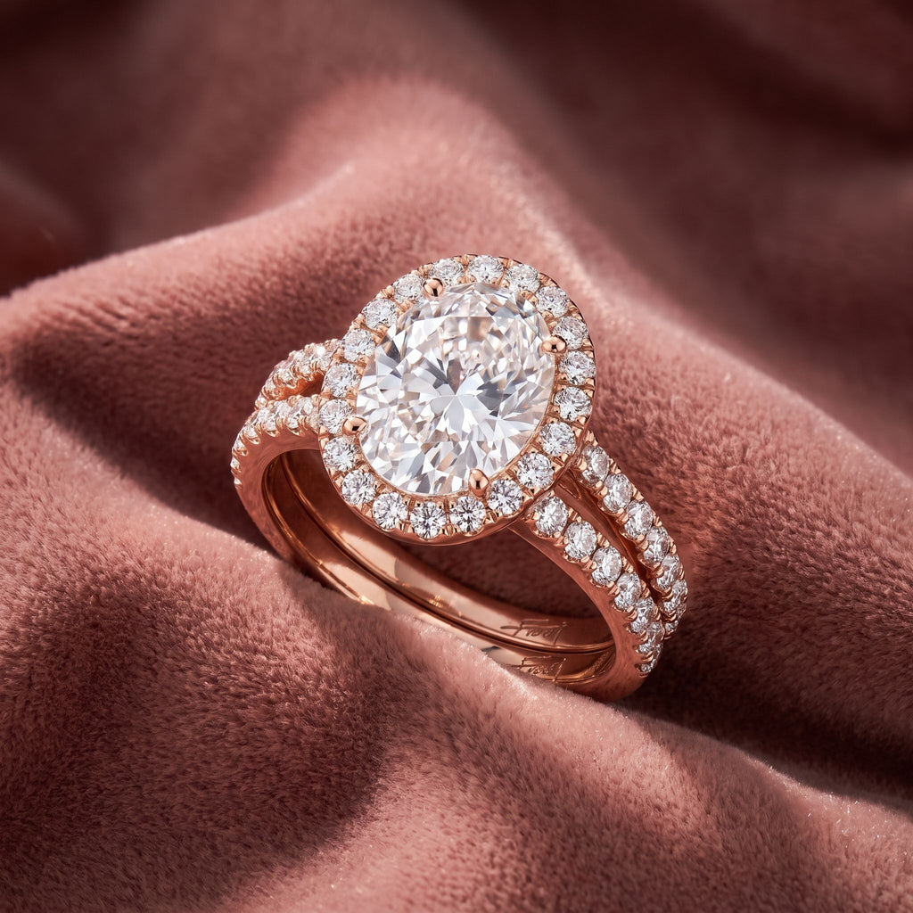 18K Halo Oval Diamond Engagement Ring — AI cloth, in-house