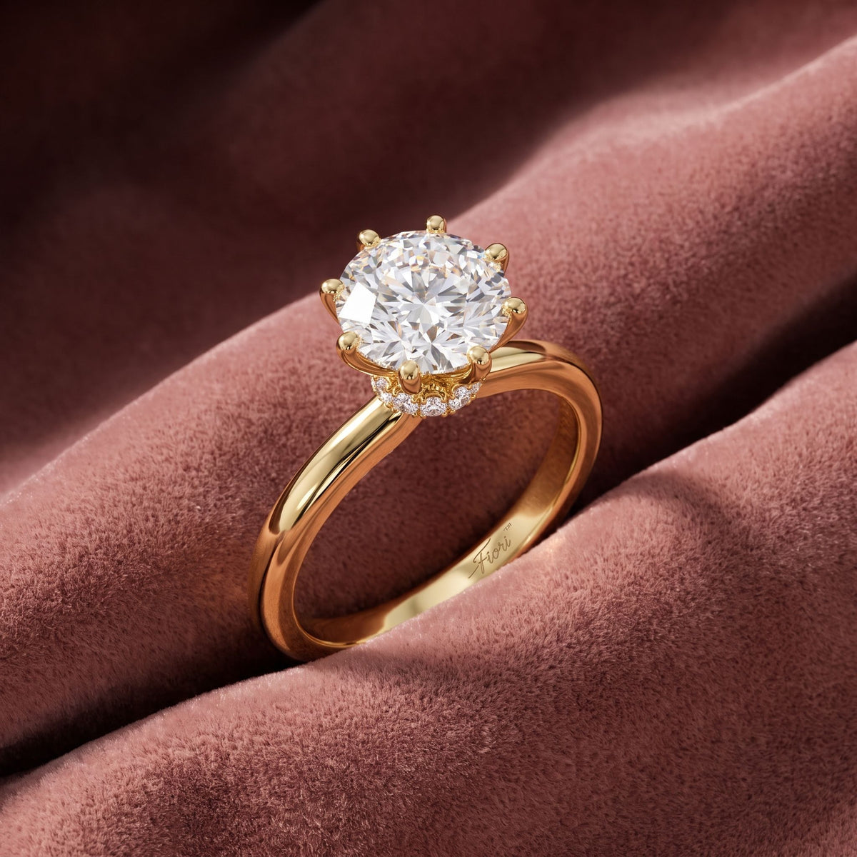 14K Solitaire Round Diamond Engagement Ring — AI cloth, in-house