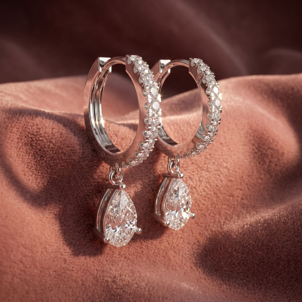 18K Pearl Drop Diamond Earrings — AI cloth, in-house