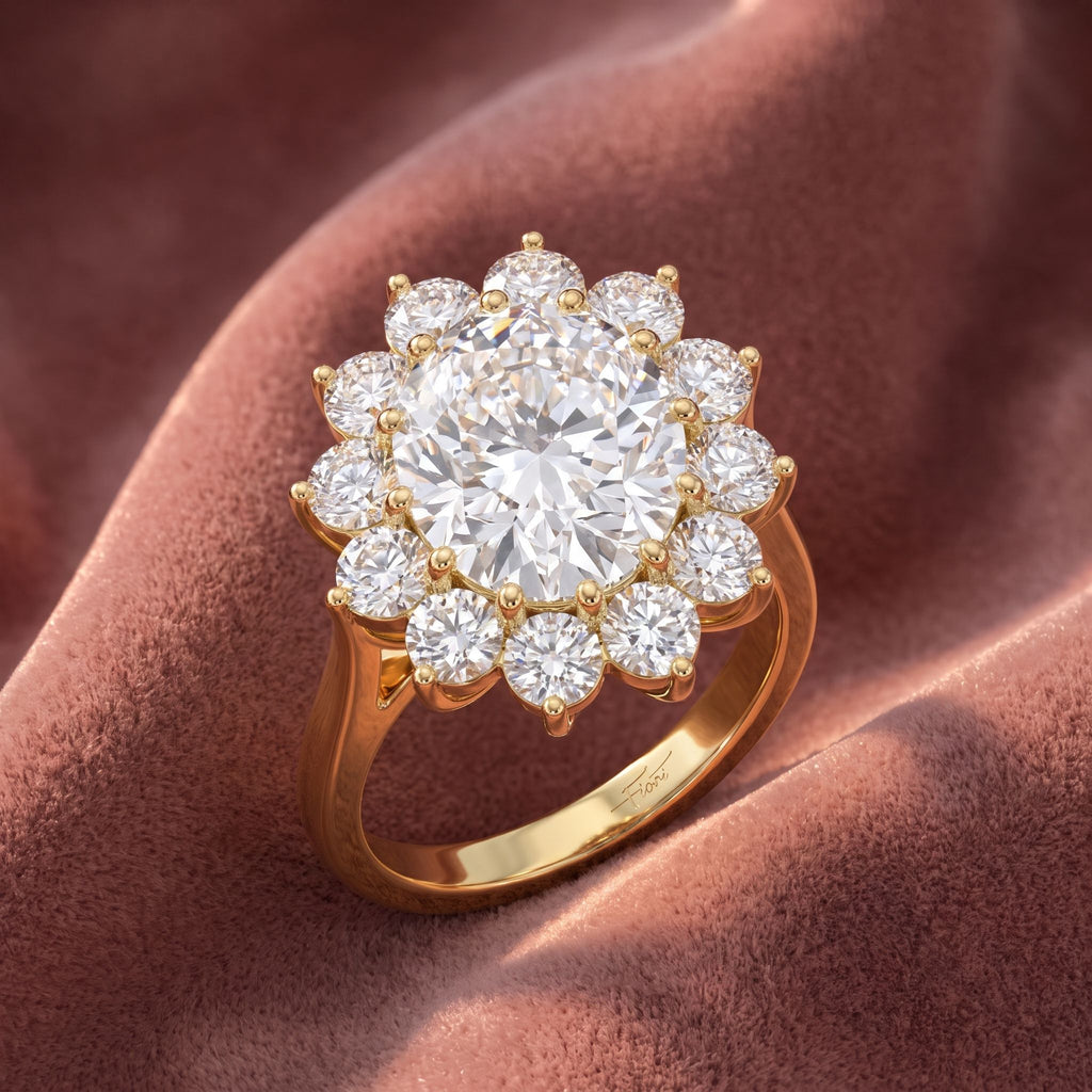 18K Halo Oval Diamond Ring — AI cloth, in-house