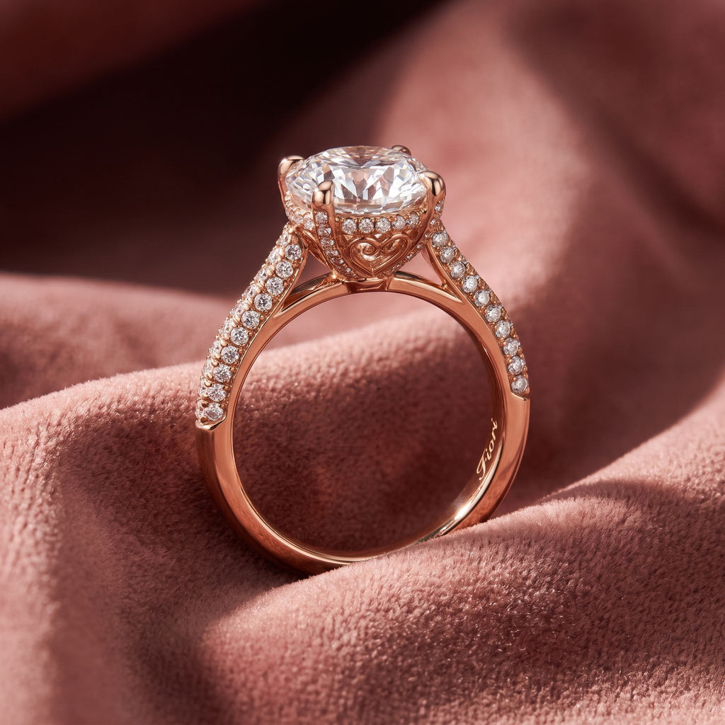 18K Shoulder Set Diamond Ring — AI cloth, in-house