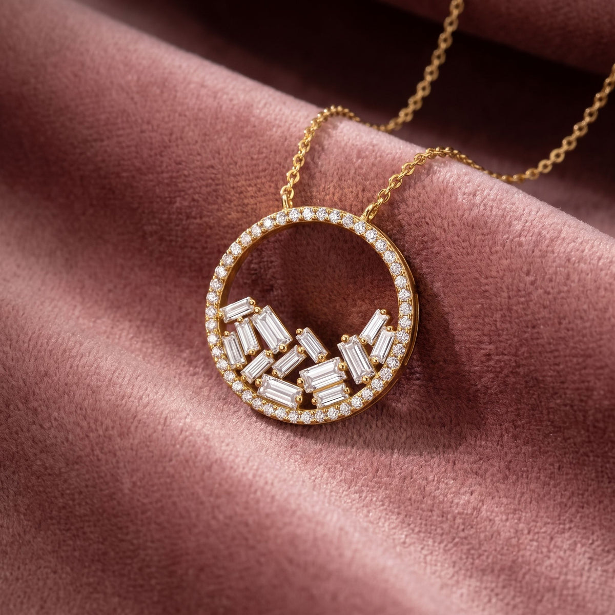 18K Bespoke Baguette Diamond Pendant — AI cloth, in-house