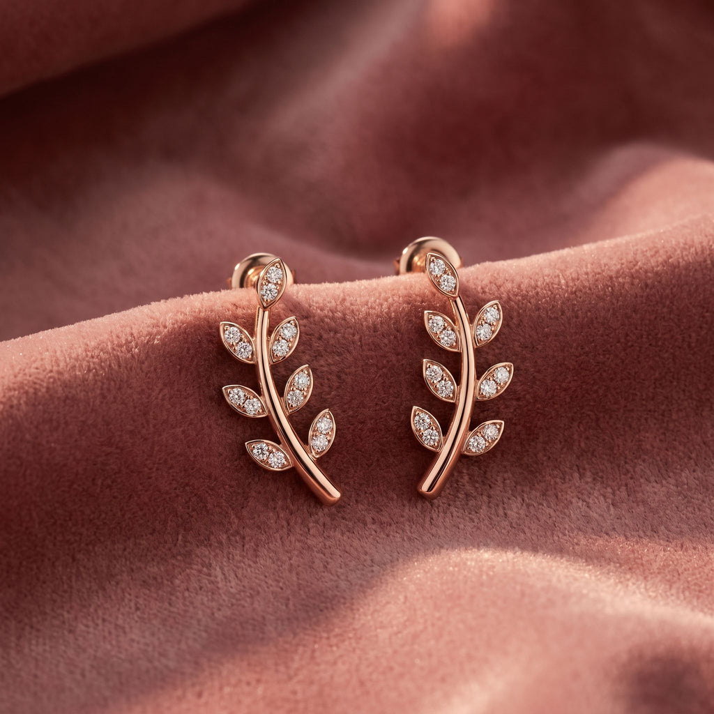 18K Leaf Diamond Earrings — AI cloth, in-house
